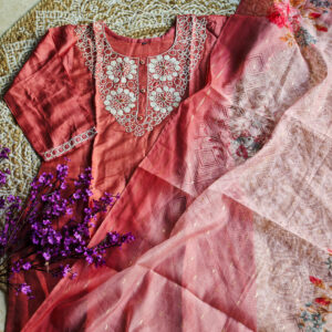 Pearl Embroidery Raw Silk KurtaSet