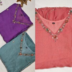 Pure Organza Handloom embroidered KurtaSet